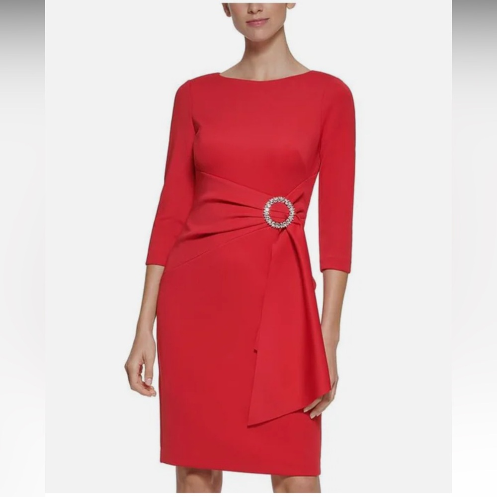 Eliza J Embellished Side Buckle Scuba Crepe Dress